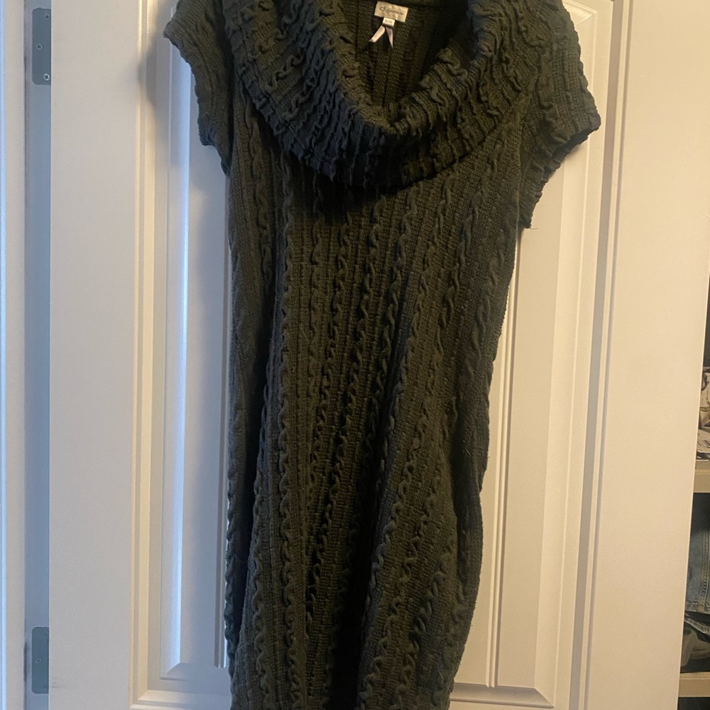 Dynamite Cowl Neck Cable Knit Sweater - Dark Green